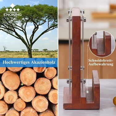 ENOKING Magnetic Knife Block without Knives with Transparent Acrylic Shield, High-Quality Magnetic Knife Holder, Natural Acacia Wood Knife Block with Double-Sided Strong Magnet for up to 12 Knives