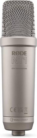 RØDE NT1 5th Gen: Конденсаторний мікрофон з XLR/USB, поп-фільтр та пауза для запису вокалу, музики та подкастів (чорний/сріблястий)