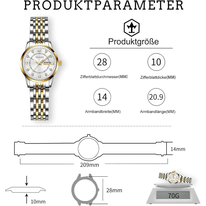 Жіночі годинники з арабськими цифрами, маленьке циферблат, Easy Read, дата, з нержавіючої сталі, водонепроникні, Reloj para Mujer (8102g)