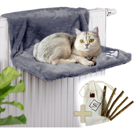NEO CAT BED FOR RADIATORS incl. 5 Matatabi Sticks | COZY RADIATOR BED | suitable for all radiators | Cat hammock for radiators, | free from harmful substances | with removable liner (Anthracite)