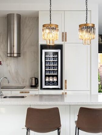 Kalamera 28-Bottle Wine Refrigerator with Touch Panel, Stainless Steel Door, and Adjustable Shelves - 5°C to 18°C Cooling Zone