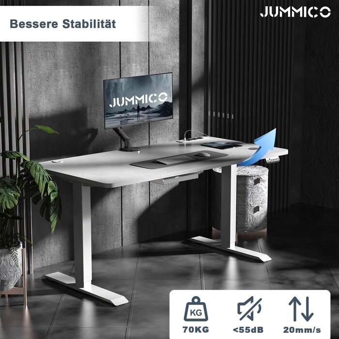Електричний стіл JUMMICO з регулюванням висоти, бездрожною зарядкою та євро-розеткою USB, 160x80 см (сірий)