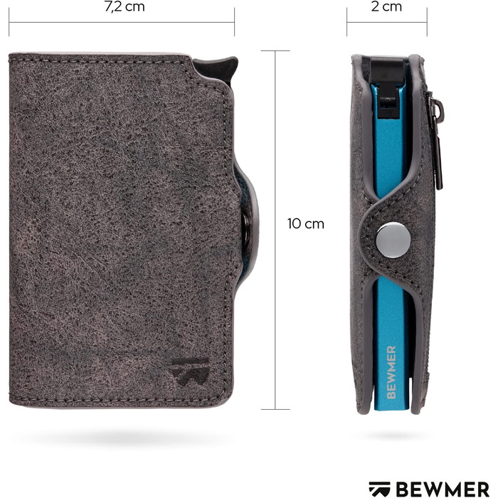 BEWMER Преміум картхолдер для кредитних карток | Смарт-портмоне для жінок та чоловіків з RFID захистом від копіювання | Шкіряне картхолдер-гаманець сірого кольору