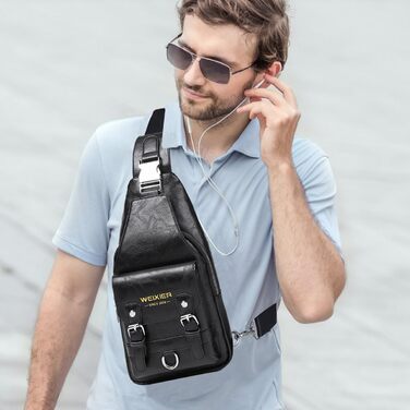 Чоловіча нагрудна сумка через плече з PU-шкіри, чорна. Водостійка, зручна, casual стиль.