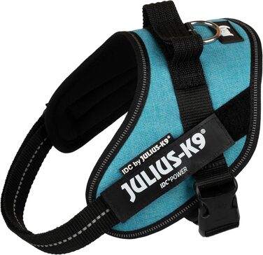 Шлейка для собак IDC Powergeschirr, розмір S, блакитна - відбиваюча шлейка з лого-полем, регульована, дихаюча, з великою свободою рухів, сертифікована Oeko-TEX, для малих, середніх та великих собак.