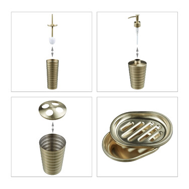 Relaxdays 5-Piece Bathroom Set Stainless Steel Gold