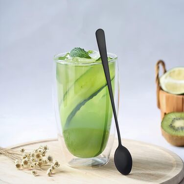 Набір ложок для лате AOOSY, 8 шт., 22.7 см, нержавіюча сталь. Ложки для кави, коктейлів, десертів та морозива. Сріблясті та чорні ложки.