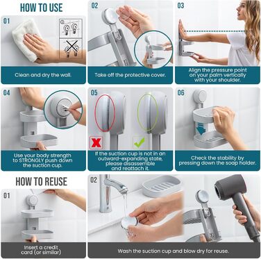 Настінний тримач для мила з піддоном TAILI, сірий, 5 кг, без свердління, для ванної/душу/кухні