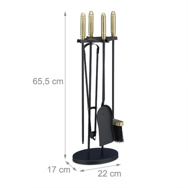 Relaxdays 5-Piece Fireplace Set black/gold