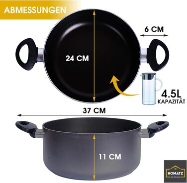 Каструля Homatz 4.5L з антипригарним покриттям, 24 см, з кришкою - для всіх типів плит