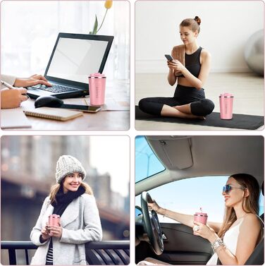 Термокружка Flintronic 510 мл з подвійними стінками, з кришкою, не протікає, для кави та чаю (рожевий)