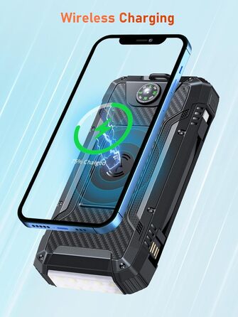 Портативний зарядний акумулятор Solar Powerbank 49800mAh з сонячною панеллю, PD 30W, USB-C, бездротова зарядка 15W, LED-індикатор, ліхтарик, 4 виходи, 2 входи, чорний