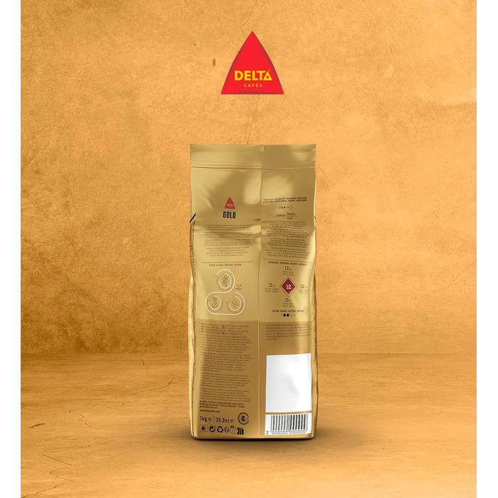 Кава в зернах Delta Cafés Gold Arabica, інтенсивність 12, аромат меду та стиглих фруктів, 1 кг (набір 2 упаковки)