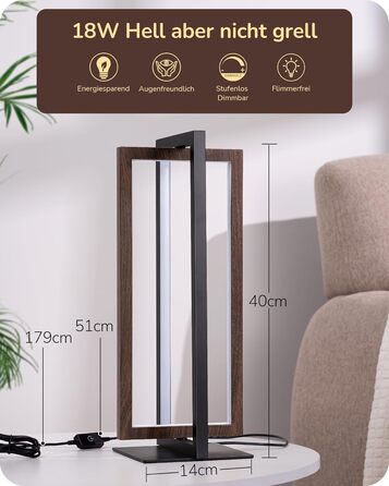 LED настільна лампа EDISHINE з дерева, торкання, регулювання яскравості та функція пам'яті, 3 колірні температури, 350 люмен, сучасна лампа для вітальні, офісу, подарунок (горіх, сучасний стиль)