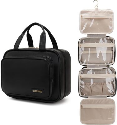 Чоловіча/Жіноча Туалетна Сумка для Подорожей з Металевим Гаків та Прозорим Вікном, з PU-шкіри, Чорна