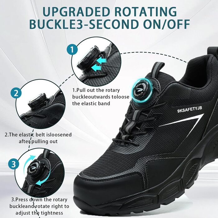 Черевики робочі чоловічі/жіночі S3 Explorer 3.0, легкі, дихаючі, зі сталевим підноском, швидкозастібання, чорні (40 EU)