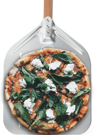 EVERGREEN BERLIN® - Pizza Peel - THE ORIGINAL - Perforated Pizza Peel - Pizza Lifter made of Aluminum and Beechwood - Perforated Pizza Shovel for Pizza Passion - Pizza Turner - Pizza Shovel - Pizza Peel