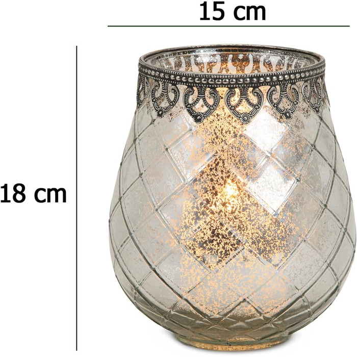 Vintage Candle Glasses Lanterns Silver - 2 Modern Candle Glasses in 14 cm as Candle Holders, Lanterns, Tealight Holders - Boho Candle Holders, Tealight Glass as Wedding Table Decoration, Balcony, Garden Decoration (2x 18 cm - silver)