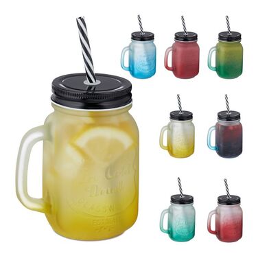 Relaxdays Set of 8 Colorful Drinking Glasses with Lids
