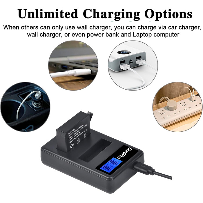 Акумулятор DuraPro 4X 1680mAh + LCD зарядний пристрій Dual USB для GoPro 4 / Hero 4 AHDBT-401