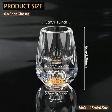Набір келихів для шотів Crystal Shot, 6 шт., 15 мл, безсвинцеве скло, позолота 24K, для горілки, віскі, саке, текіли