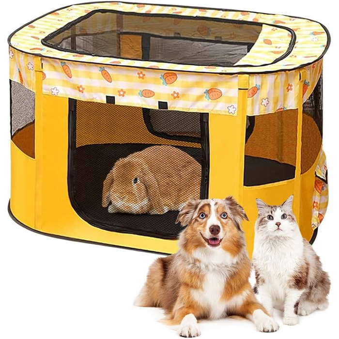 Клітка-забіг для цуценят та собак, переносний вольєр для тварин, 70x55x40 см (Жовтий)
