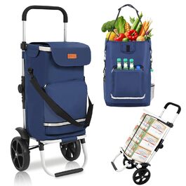Тролей для покупок Sekey 60L, 3-в-1, складна, з алюмінію, регульована ручка, з відділенням для їжі та напоїв, великий, для покупок та кемпінгу (Блакитний)