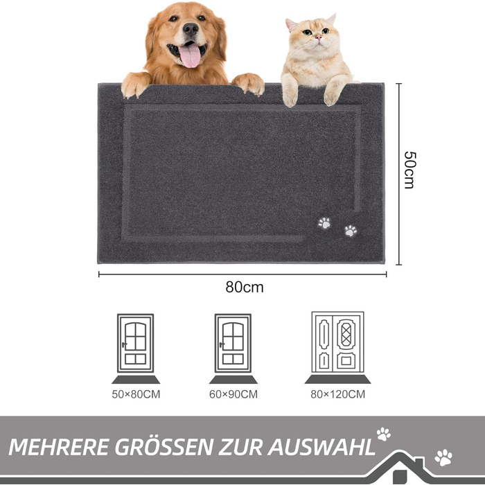 Килимок для дому BEQHAUSE 80 x 120 см, килимок для входу, миється, для переднього/заднього входу, вхід, коридор (50 x 80 см, темно-сірий)