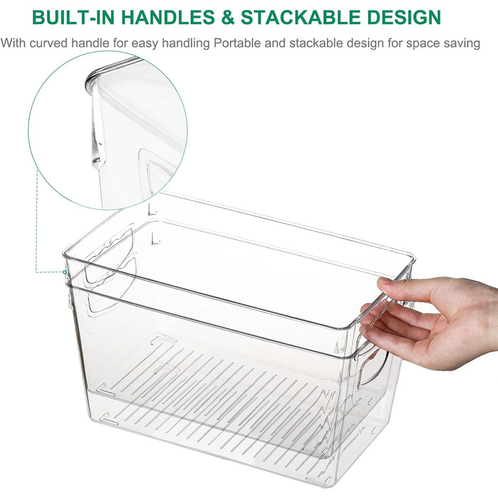 Refrigerator Organizer Drawer Set with Handle, 3-Piece Stackable Kitchen Storage Boxes with Pull-Out Drawer & Lid for Vegetables, Berries, Meat | PET Plastic Food Storage Containers (Clear Medium 8 Pcs)