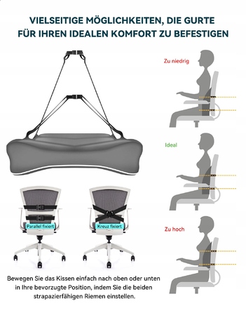 Ergonomічна подушка під поперек TRAVEL EASE з ефектом пам'яті, 40x43 см, сіра