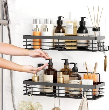 Набір душових корзинок Orimade з полицями та 5 гачками для ванної кімнати (3 шт., чорний)