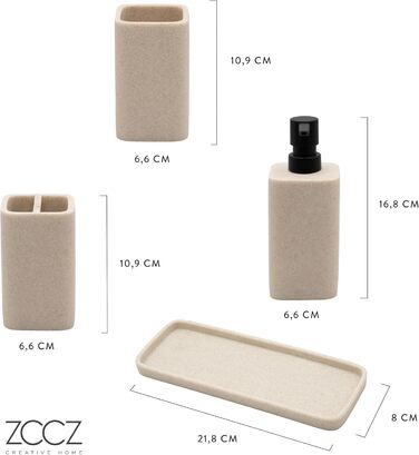 Набір для ванної кімнати ZCCZ – 4 предмети: тримач для зубних щіток, дозатор мила, мильниця та стаканчик для зубних щіток. Елегантний органайзер для косметики з ефектом мармуру, білий (пісочний)