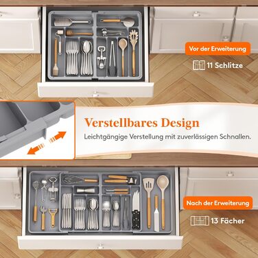 Органайзер для столових приборів Lifewit в шухляду, регульований (54.1-91.4 см x 43 см), 11-13 відділень, пластиковий, для ножів, виделок, ложок
