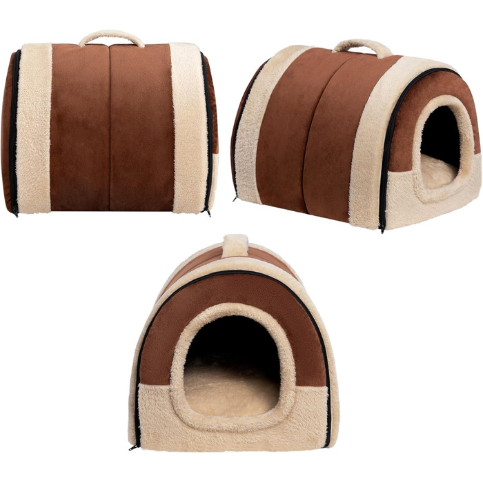 Hollypet Cat Bed Small Dog Bed, 2-in-1 Foldable Plush Pet Bed for Cats & Small Dogs, Cozy and Soft Pet Cave Bed for Indoor Outdoor, (Coffee)