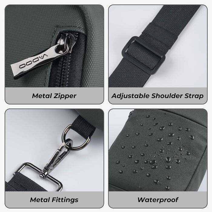 Сумка на груди Broadream: водонепроникна, RFID-захист, для туризму та спорту (сірий)