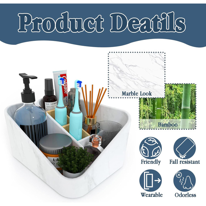 Bathroom toothbrush holder, bathroom organizer, countertop, bathroom storage organizer for toothbrush, vanity countertop, and other items, white marble color