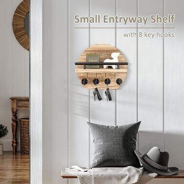 Настінна вішалка для ключів Nekon з полицею та 8 гачками, 24.8 см, дерев'яний декор для дому