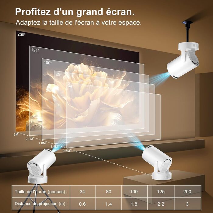 Міні проєктор Salange Mini Beamer 2026,8K з Android, WiFi 6, Bluetooth 5.4, Auto Keystone, портативний, для дому та на вулицю, 270° обертання, білий (Sala300ultra)