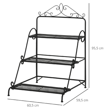 Outsunny 3-Tier Metal Flower Stand with Adjustable Hanging Height for Indoor and Outdoor Use, Decorative & Functional