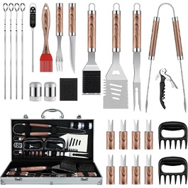 Набір гриль-посуду DRAGON RIOT з нержавіючої сталі, 29 предметів. Преміум-набір аксесуарів для грилю з лопаткою в алюмінієвому кейсі. Ідеальний подарунок для чоловіків, для BBQ та приготування їжі на відкритому повітрі.