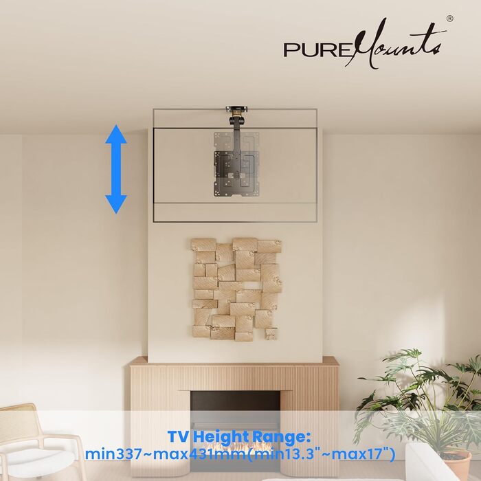 Кріплення для телевізора на стелю PureMounts, 13-27 дюймів, поворотне, нахильне, регульоване по висоті, VESA 100x100, чорне