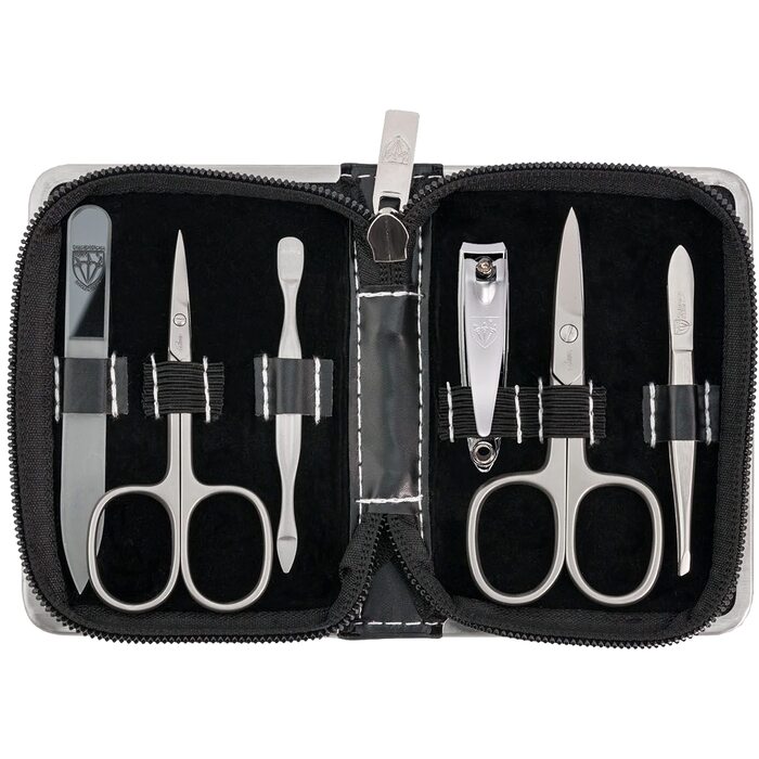 Набір для манікюру та педикюру DREI SCHWERTER 'Ferrara' 6 предметів, Німецька якість, Чорний шкіряний кейс | Манікюрний набір, педикюрний набір, шкіряний кейс