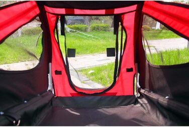 Причіп для собак Wiltec 220x700x78 см з безпечною муфтою, причіп для вантажів з москітною сіткою та захистом від дощу, чорний/червоний