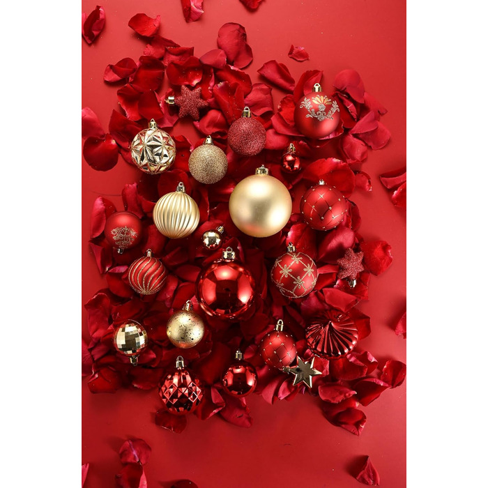 Набір прикрас для ялинки Valery Madelyn 20 шт, 6 см, пластик, червоний та золотий, з гачками | Новорічні кулі для декору