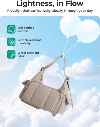 Сумка жіноча bagsmart через плече, кросбоді, м'яка пухова, бежева. Робоча сумка з відділеннями для подорожей, школи, університету