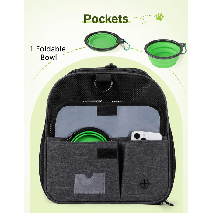 Транспортна переноска для котів Pecute, переноска-ліжко для тварин, складана переноска-сумка для котів та собак, переноска для собак з регульованим плечовим ременем, XL (45 x 35 x 32 см), темно-сірий + зелений (з подушкою)