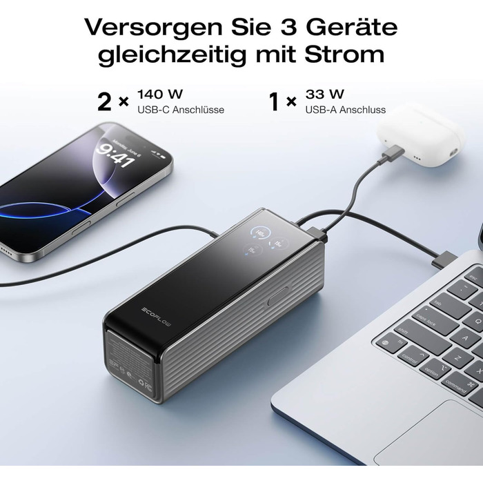 EcoFlow Power Bank 25000mAh 170W: Портативний зарядний пристрій для ноутбуків, iPhone, MacBook, Samsung, iPad, Steamdeck, Switch (Срібний)