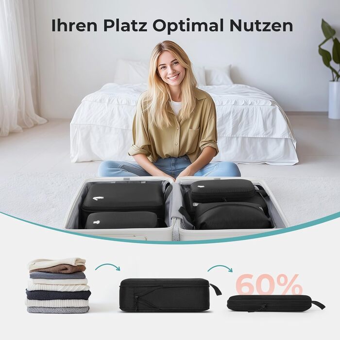 Набір кубиків-органайзерів для валізи (8 шт.) - кубики для подорожей, компресійні мішки, водонепроникні, чорні