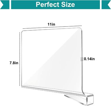 8-Piece Clear Acrylic Shelf Dividers, Multifunctional Shelf Divider, Adjustable Clothes Organizer, Clear Storage Organizer for Wood Shelf, Bedroom (Clear-12)