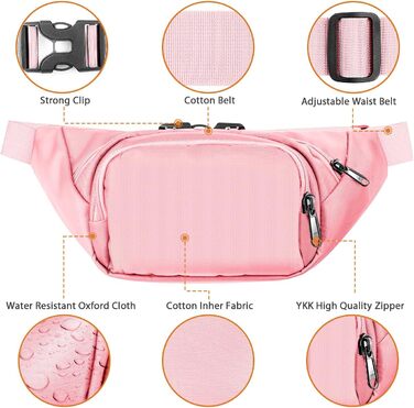 Жіноча/Чоловіча поясна сумка 4 Taschen, велика місткість, водонепроникна, для iPad mini та iPhone 12 Pro Max, для спорту (рожевий)